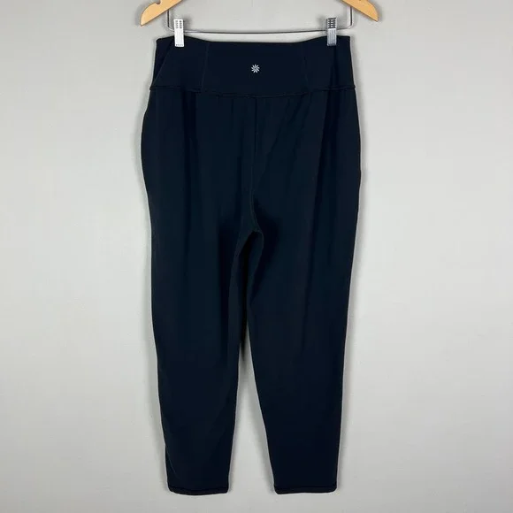Athleta Elation Pants Women Medium Black Tapered Pleated Stretch Knit Athleisure - Picture 7 of 14